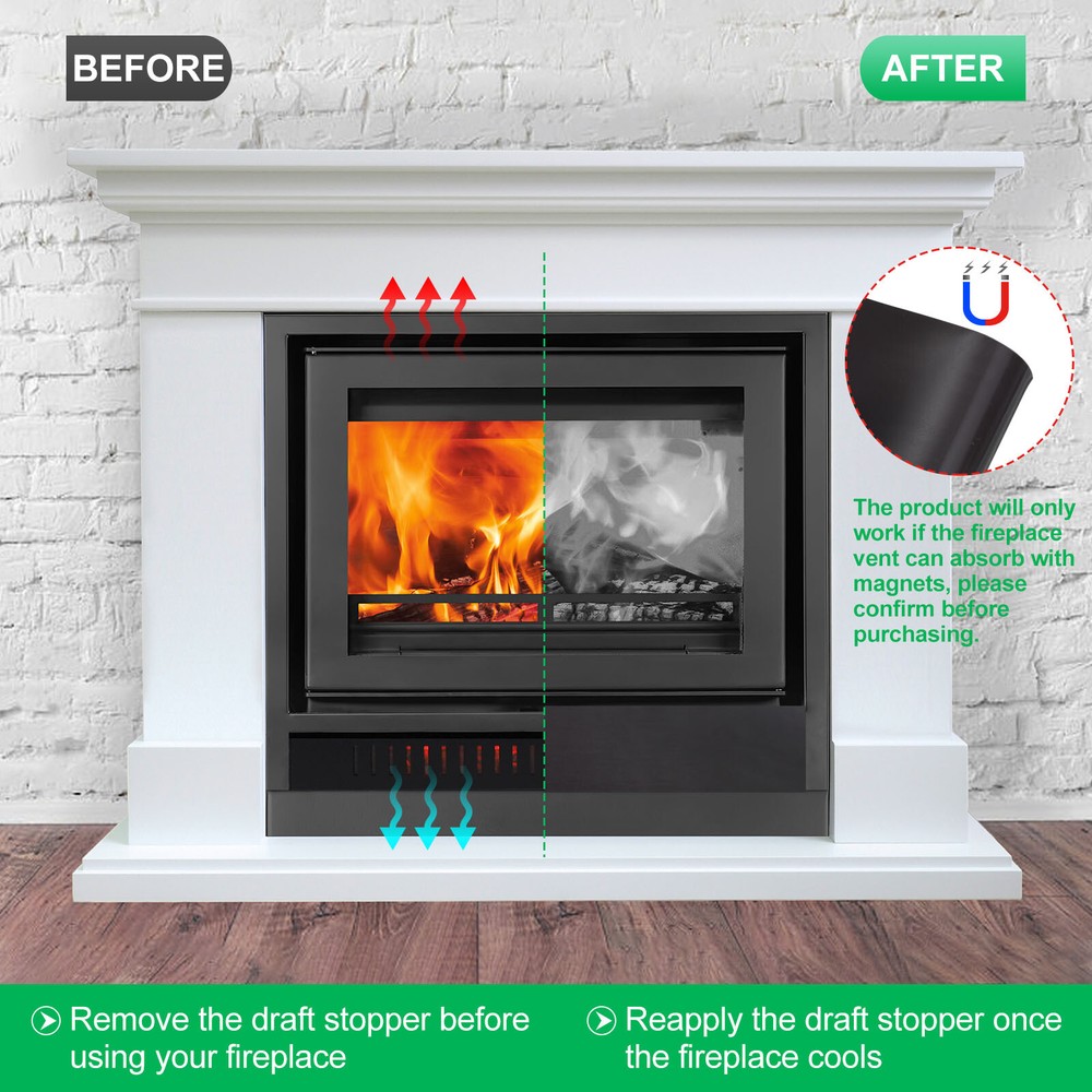 4pack 36" x 4" Magnetic Fireplace Draft Stopper Cover Chimney Vent Blocker