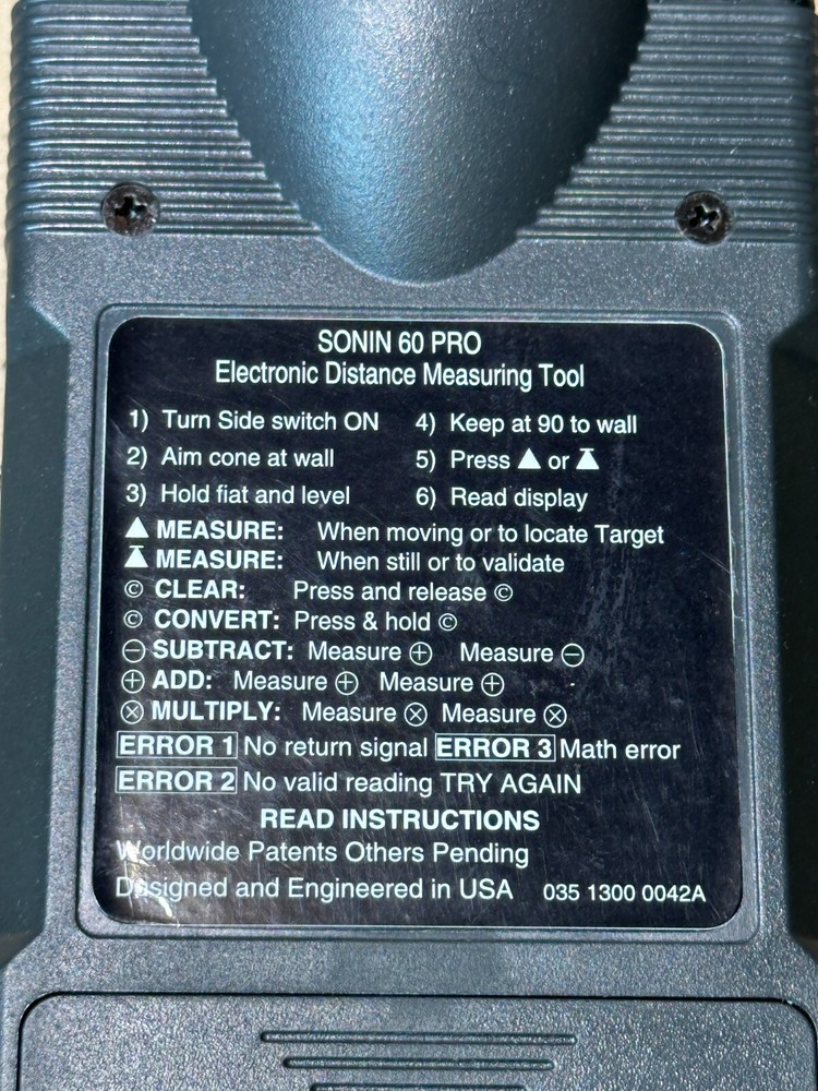 SONIN 60 Pro Electronic Sonar Distance Measuring Tool w/ Case TESTED