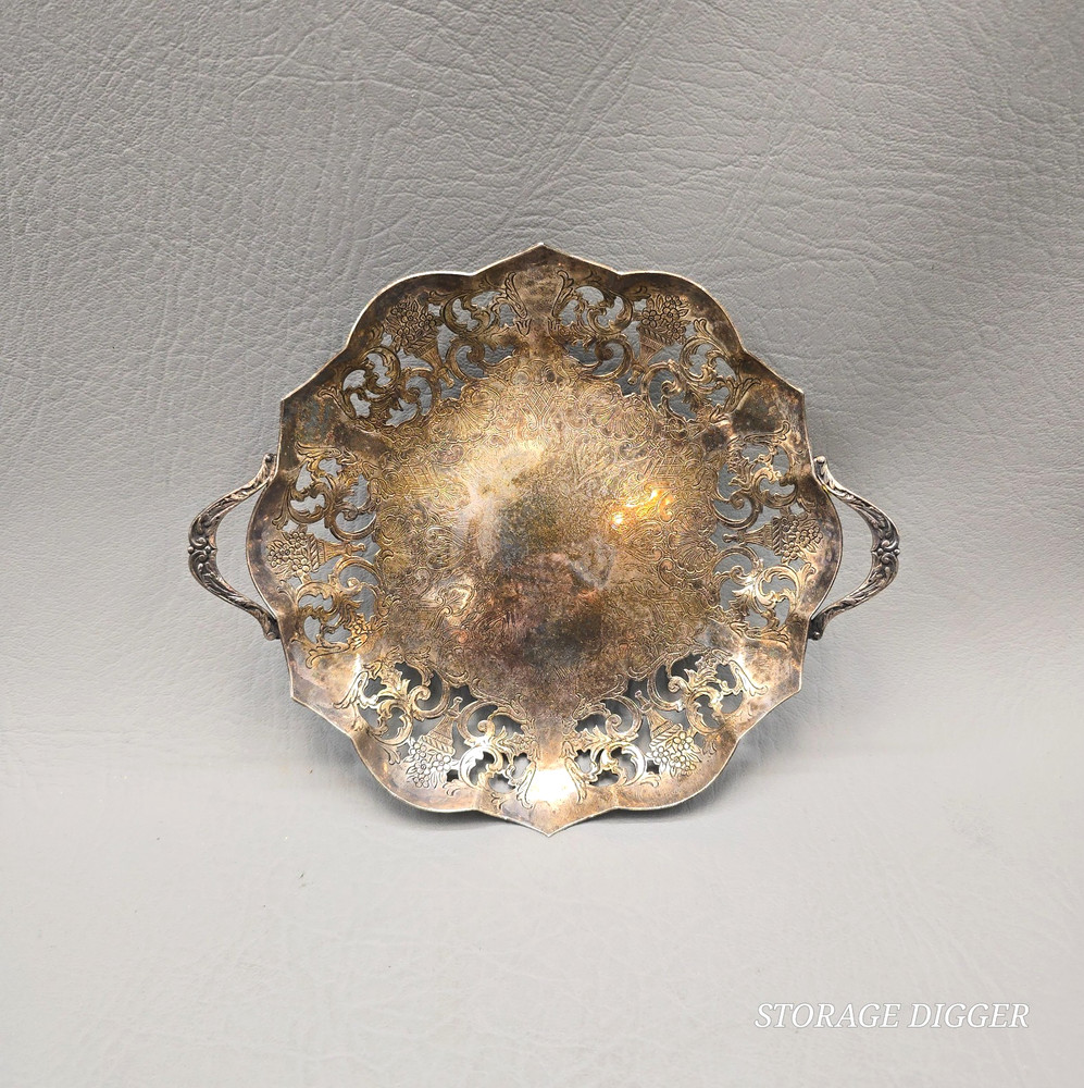 Vintage Primrose Plate E.P. Copper Tray Ornate Floral Silver-Plated Serving Dish