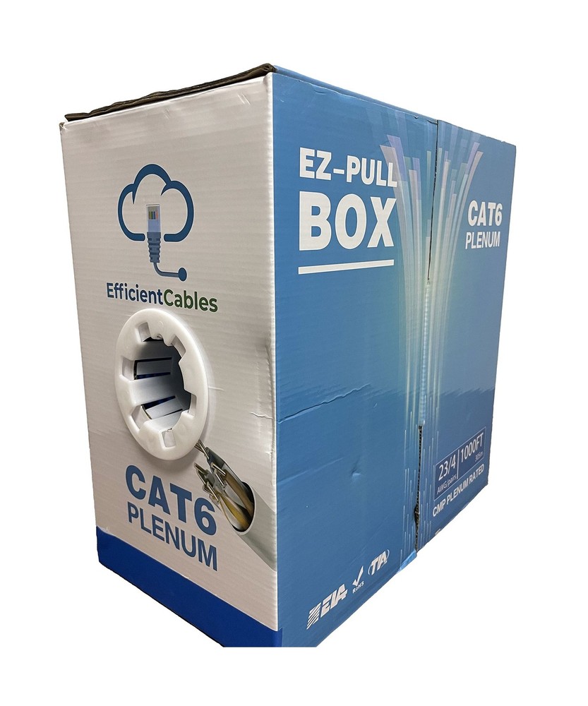 CAT6 Plenum 1000FT 550MHz 23AWG Solid Network Cable UTP Bulk Blue