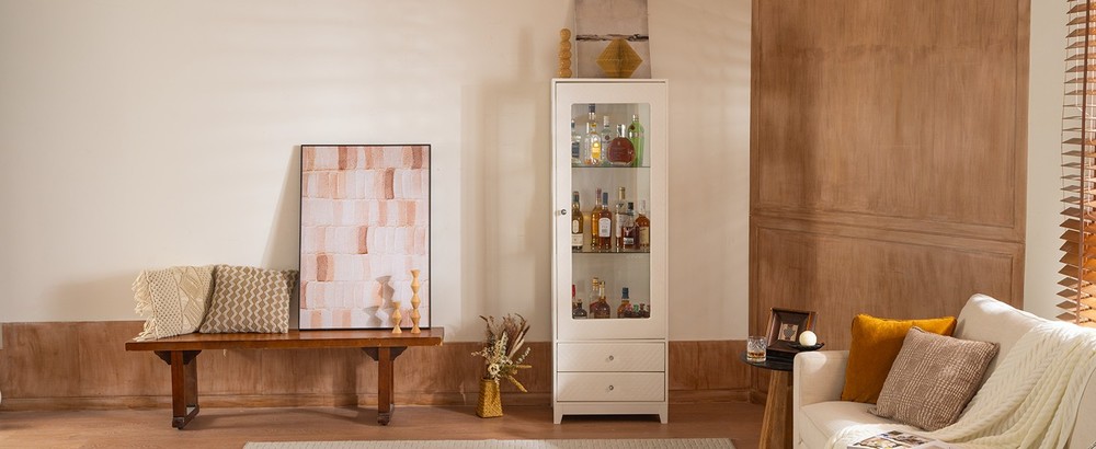 71'' Freestanding Display Cabinet with 2 Storage Drawers