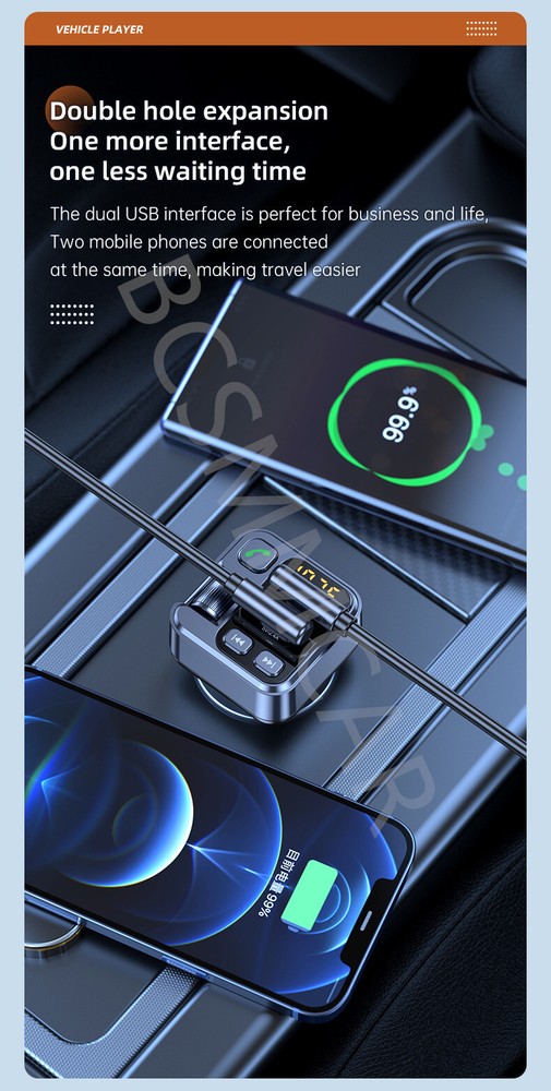 Bluetooth 5.1 Car Wireless FM Transmitter Adapter PD USB Charger AUX Hands-Free