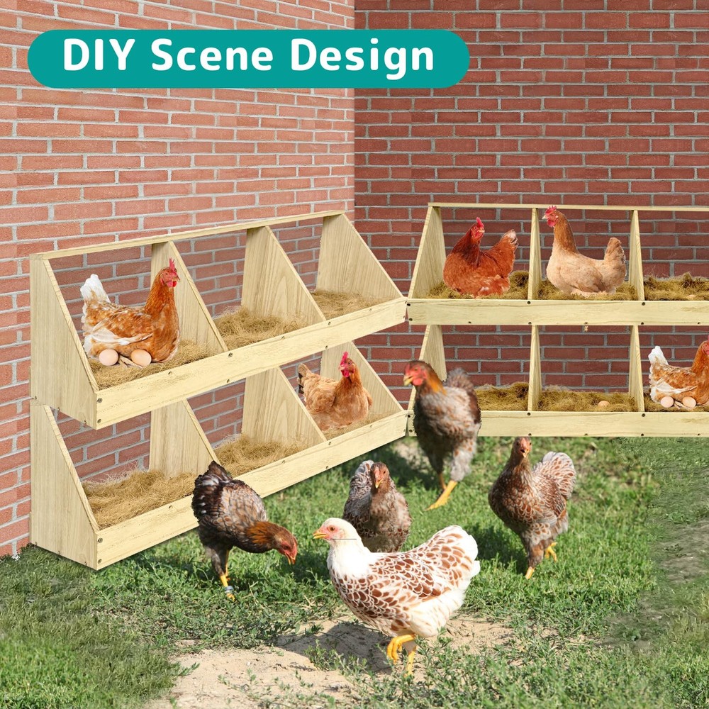 Chicken Nesting Boxes, 3 Compartment Wooden Chicken Laying Boxes, Nesting Box...