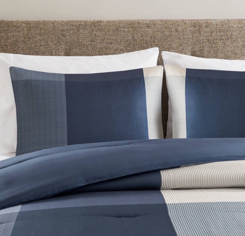 5pc King Plaid Bedding Set Blue