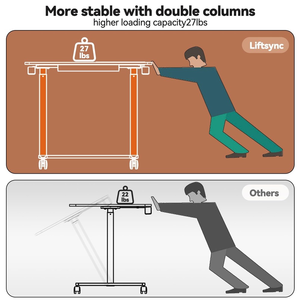 Mobile Standing Desk, 35inch Small Rolling Table with Drawer, Height Adjustab...
