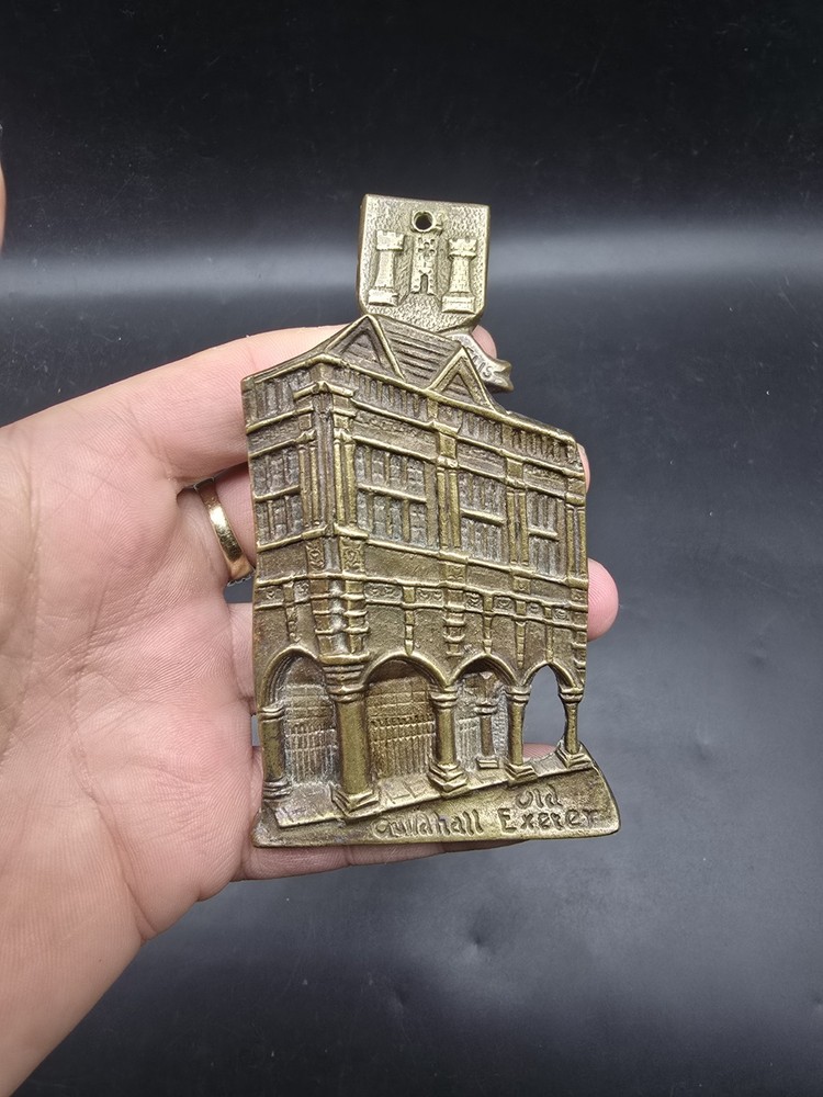 Vintage Cast Brass Door Knocker Old Guildhall Exeter Rectangular 59x112mm