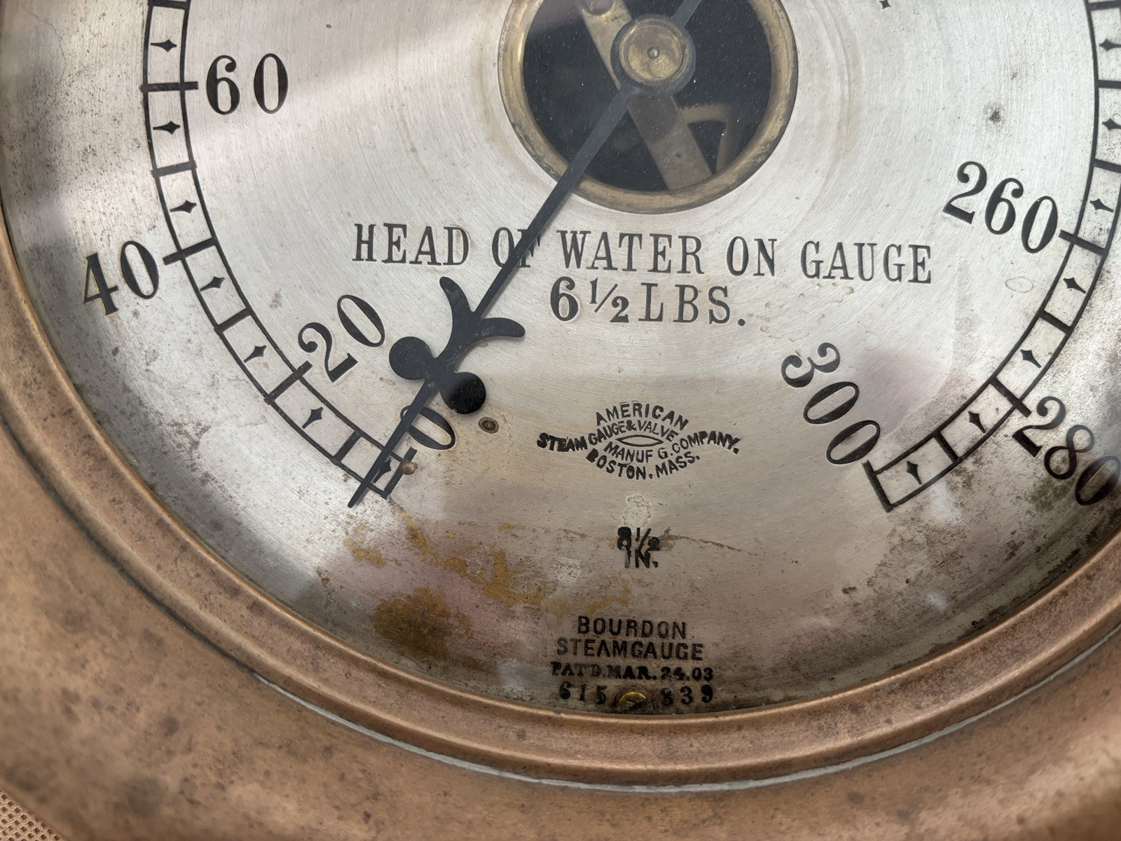OPEN CENTER DIAL STEAM GAUGE MADE FOR THE PORTLAND CO. MAINE 10-3/4" BEZEL