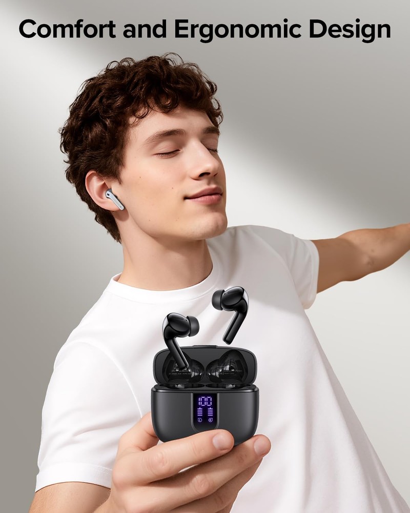 Bluetooth Headphones True Wireless Earbuds 60H Playback LED Power Display Ear...