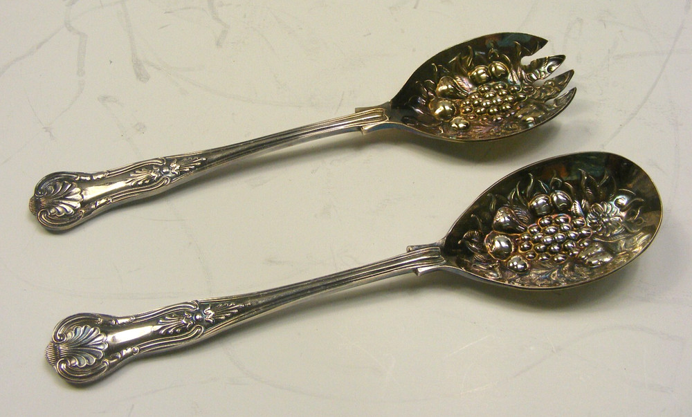 Vintage EPNS Fork Spoon Serving Set Raised Fruit Design Made in England 4-south