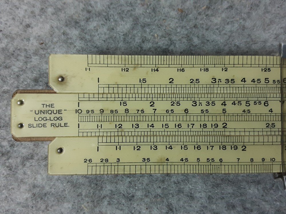 Log-Log Slide Rule Boxed 6" UNIQUE Technical Supply Co Brighton Antique