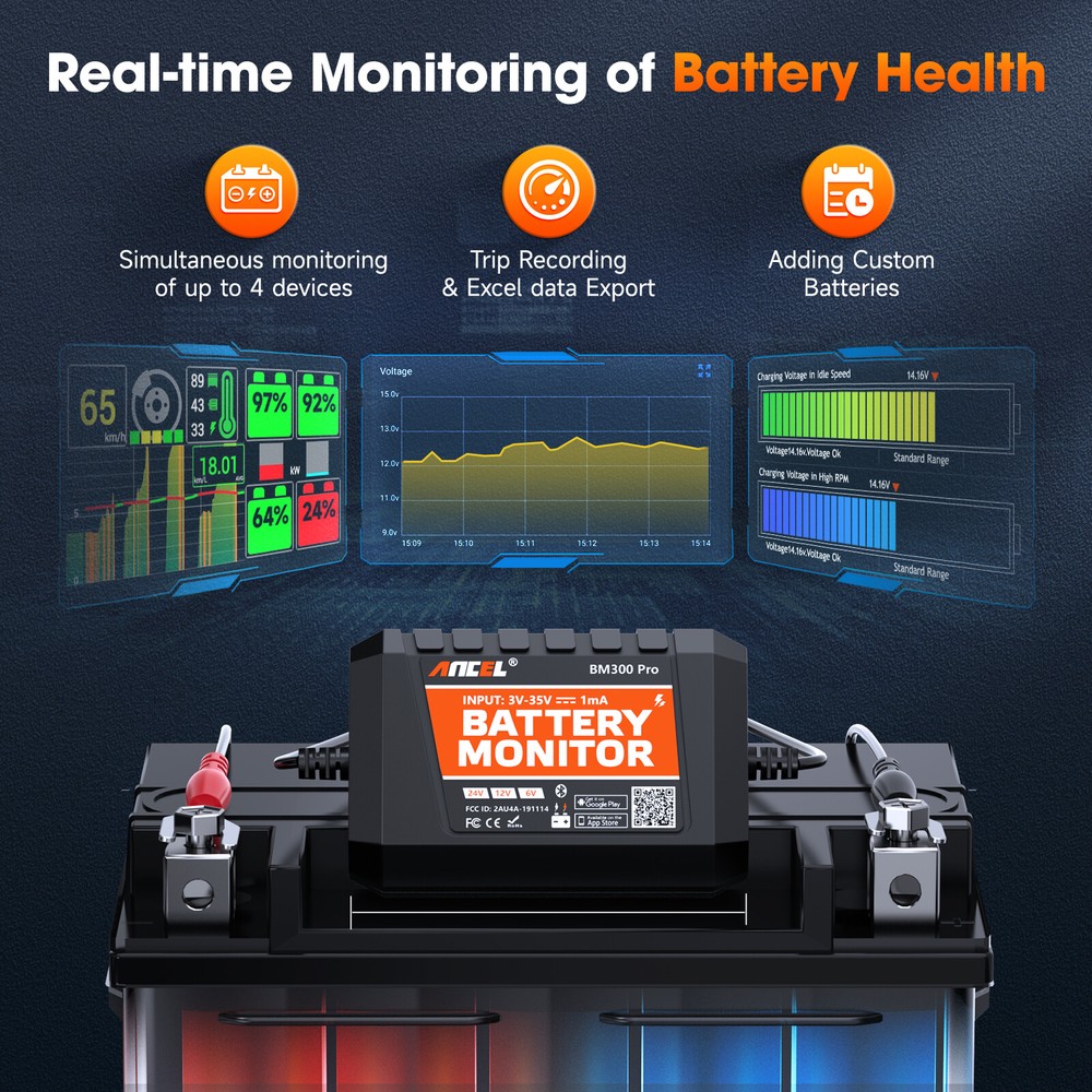 ANCEL Bluetooth Battery Tester Car Charing System For Android IOS 6V/12V/24V