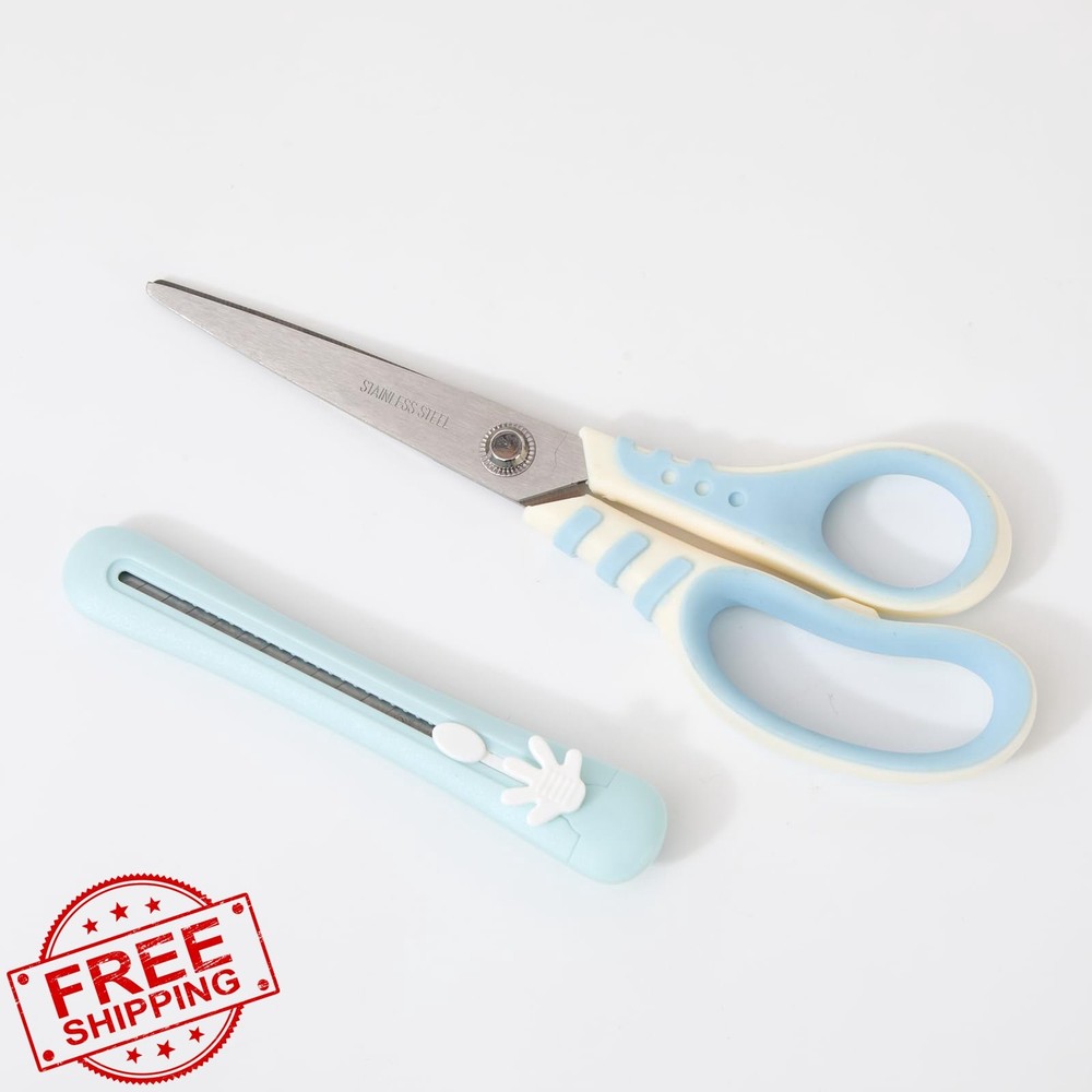 Purpose 7" Craft Scissors Kit, Retractable Box Cutter, Sharp Blades