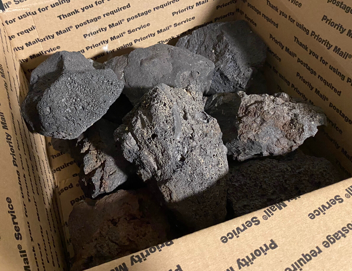 15 lbs. LARGE 6-8” Black Lava Rock (Approx. 15-18) Fire Pit -R&D Rock and Stone