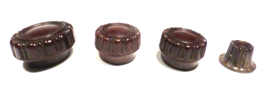 vintage PHILCO 90 CATHEDRAL: 3 ROSETTE BAKELITE PUSH-ON KNOBS & 1 SMALL KNOB