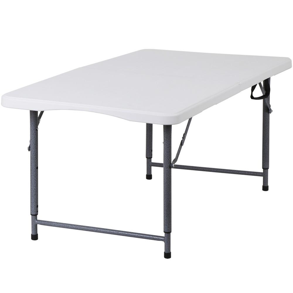 Folding Table 4 FT Portable Fold-in-Half Adjustable Plastic Camping Table White