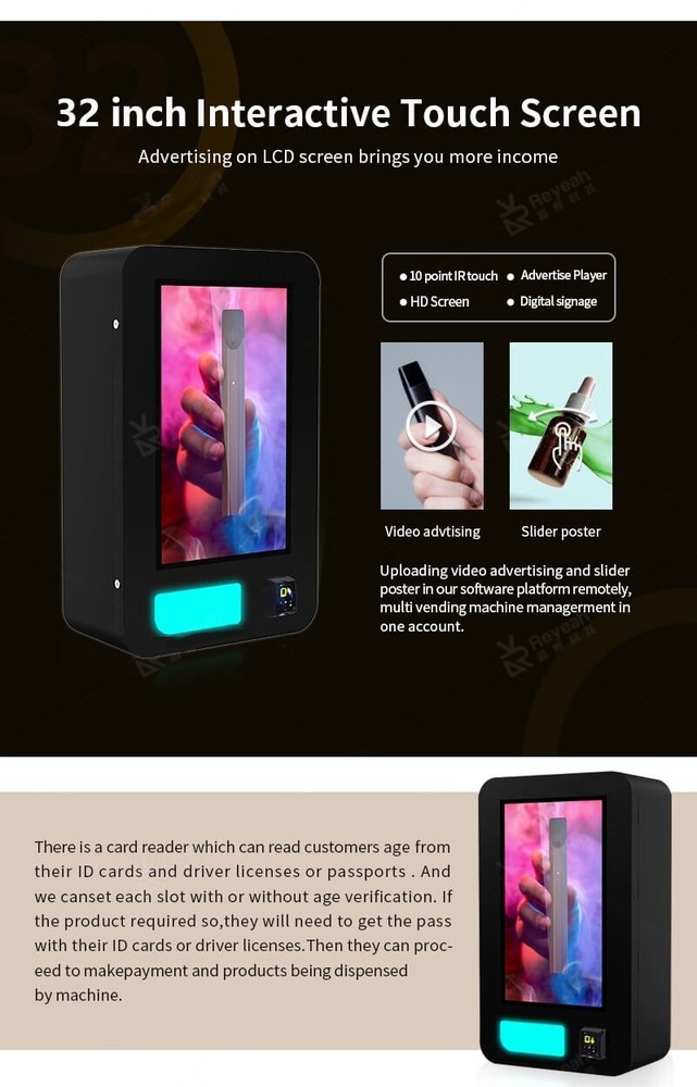 High capacity wall mounted vending machine with 32" touch screen