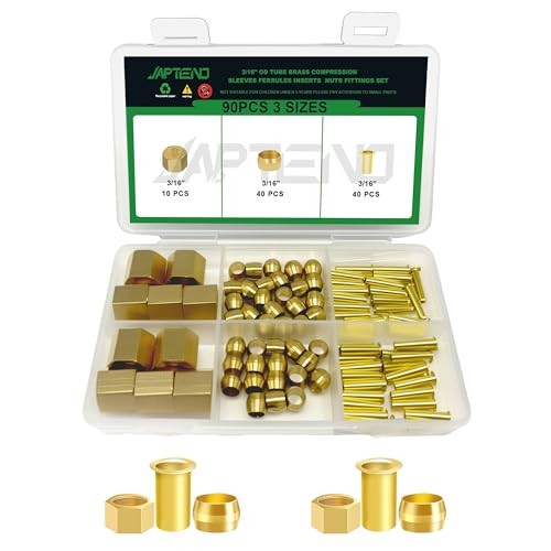 90pcs 3/16" Brass Compression Sleeves Ferrules Inserts Nuts 90PCS 3/16"