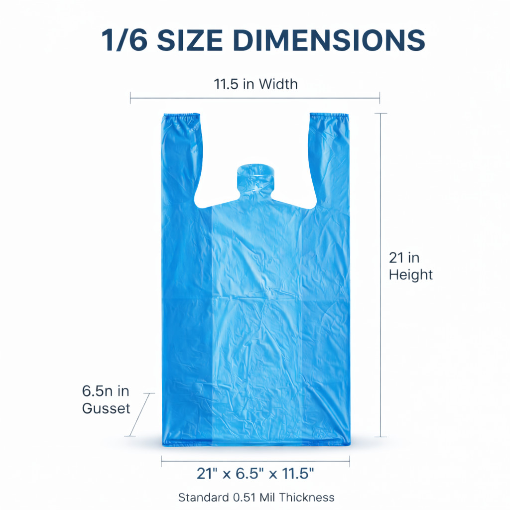 Blue T-Shirt Grocery Bags 1/6 Large 21x6.5x11.5 0.51 Mil Plastic Bulk