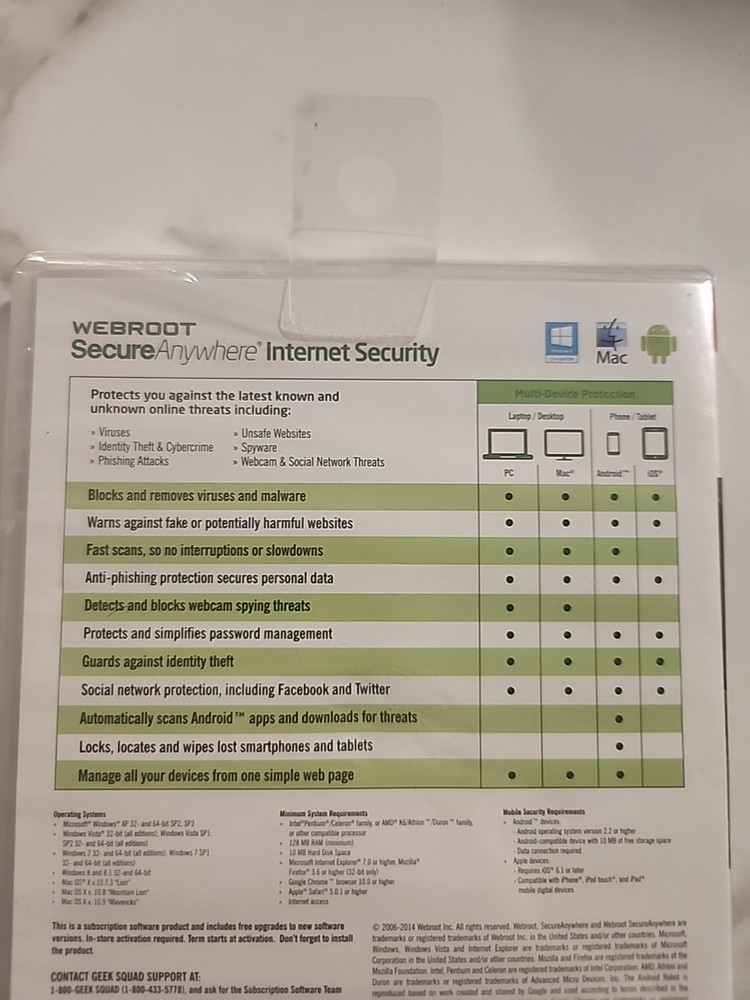 Webroot Secure Anywhere Internet Security 3 Devices Still Sealed