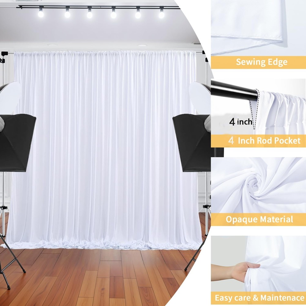 10x10 Ft White Backdrop Curtain Polyester Drape Rod Pockets Reusable