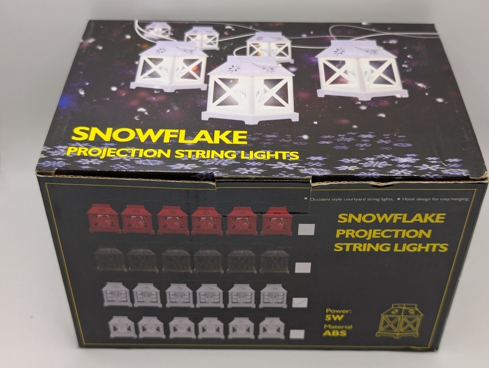 Snowflake Projection String Lights Lantern Style White Winter Holiday Decor
