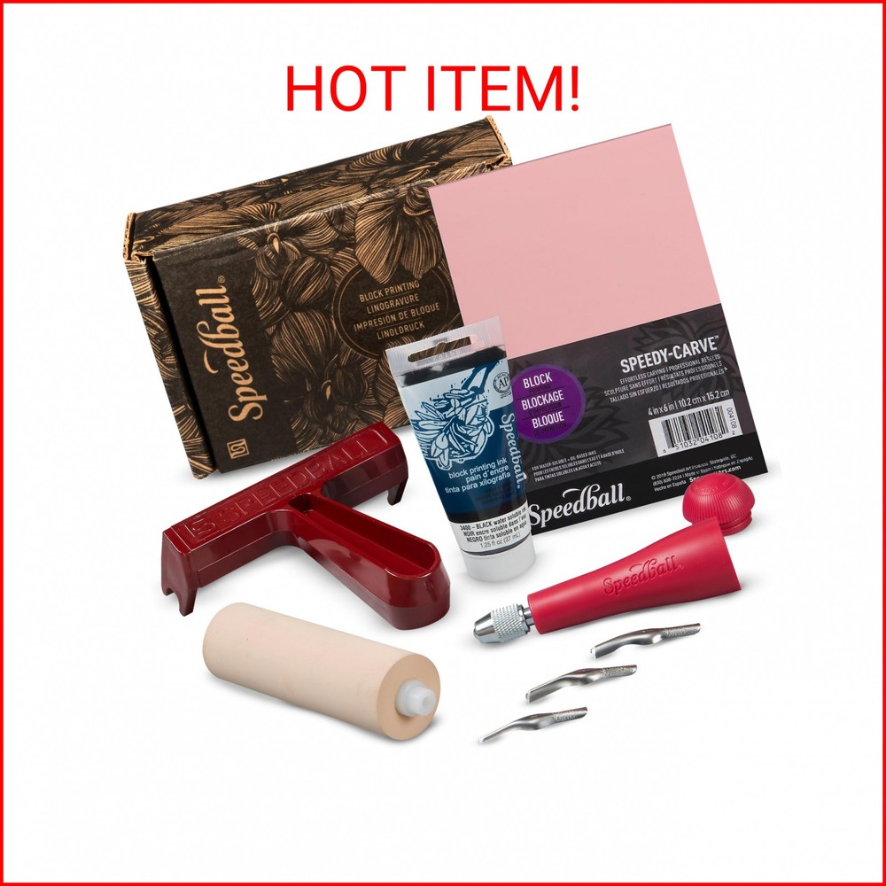 Speedball 3471 Super Value Block Printing Starter Kit – Includes Ink, Brayer, Li