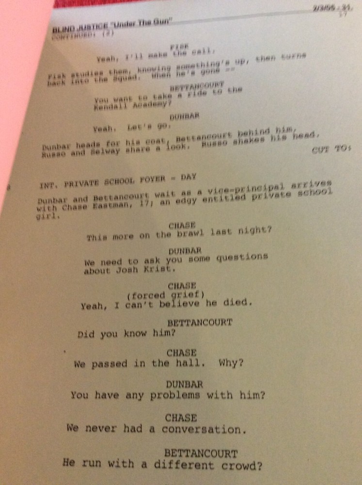 ORIGINAL SCRIPT BLIND JUSTICE UNDER THE GUN STEVEN BOCHCO RON ELDARD NICHOLS