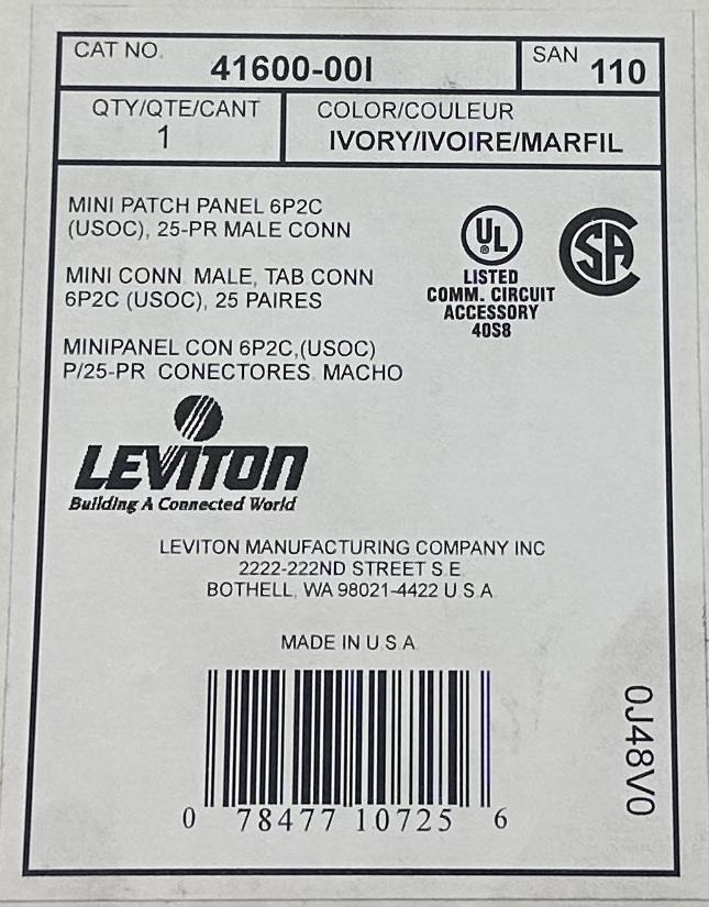 Leviton 41600-I Mini Mount Patch Panel 25 Port