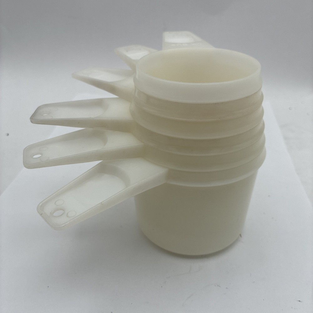 6 Vintage Tupperware Measuring Cups Sheer White Stacking Nesting Great Condition