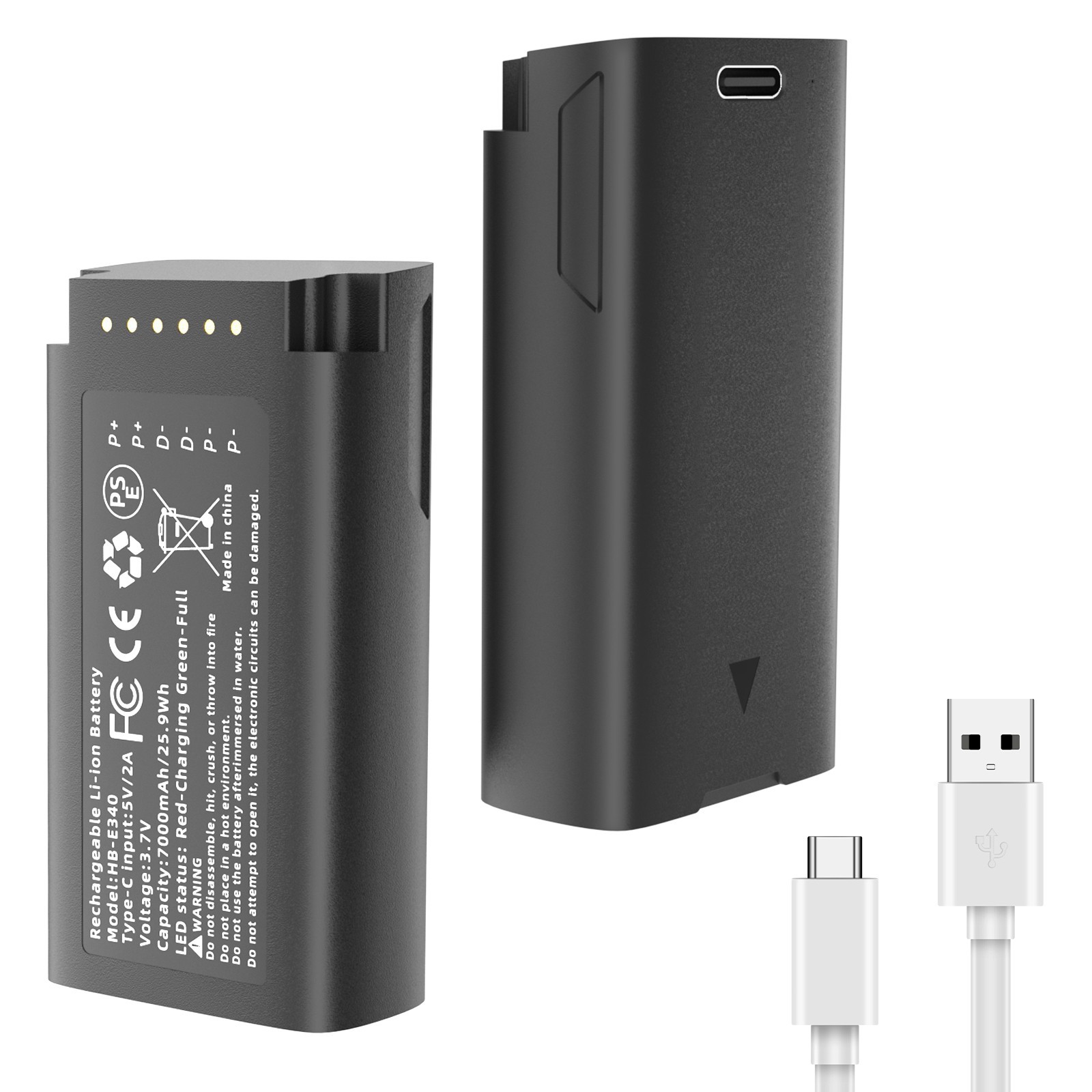 2pcs E340 Rechargeable Battery Backup 7000mAh with USB-C for eufy Video Doorbell