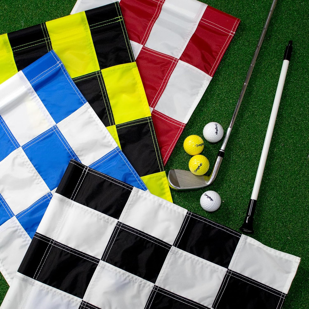 Checkered Golf Flags 20x14 Inch - 4-Pack Nylon for Practice & Courses