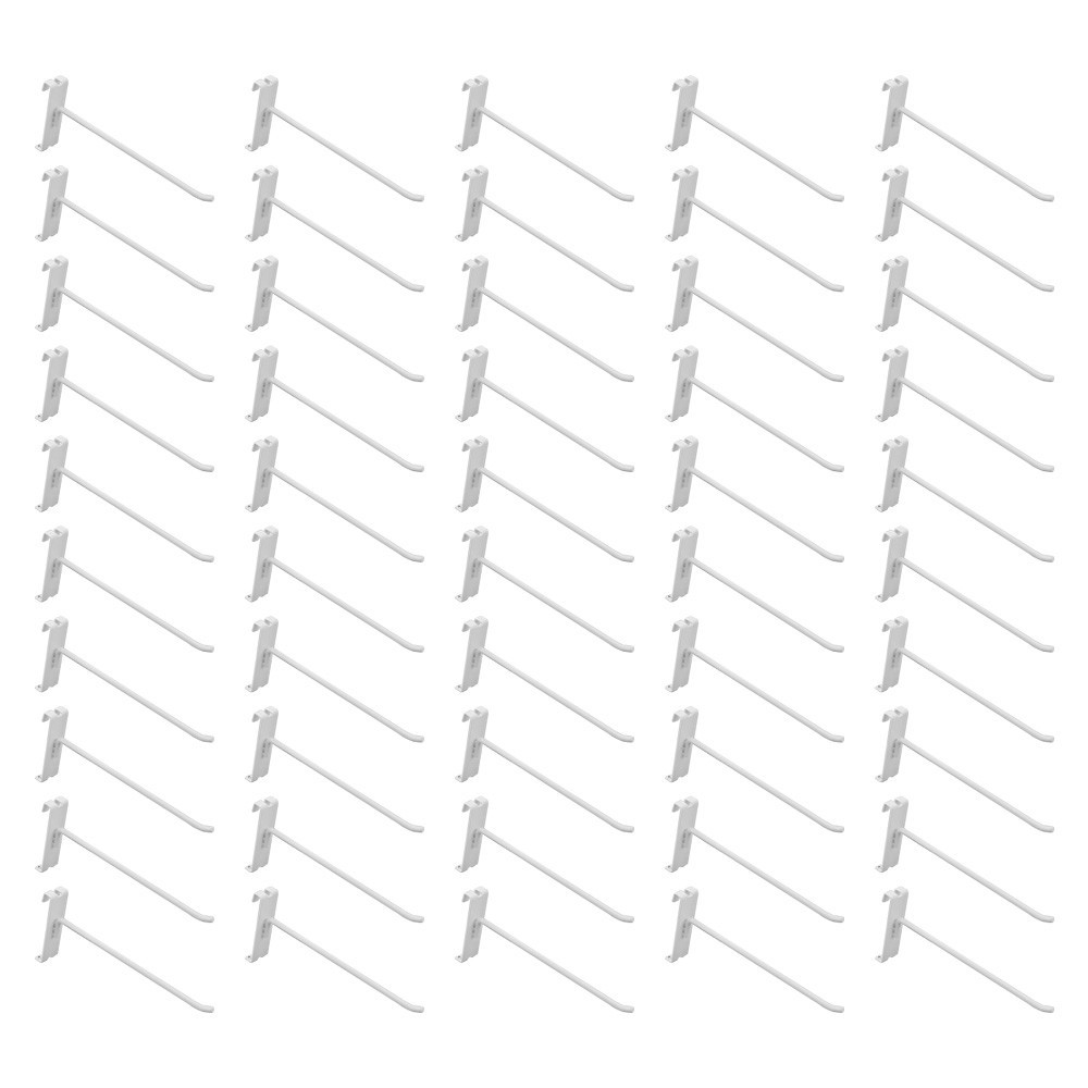 50 PC 8"Gloss White Grid Wall Metal Hooks, Display For Use W/ Gridwall Panels