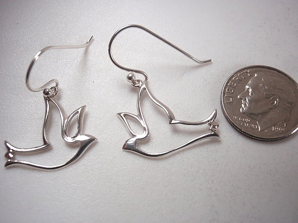 Cut Out Bird in Flight 925 Sterling Silver Dangle Earrings