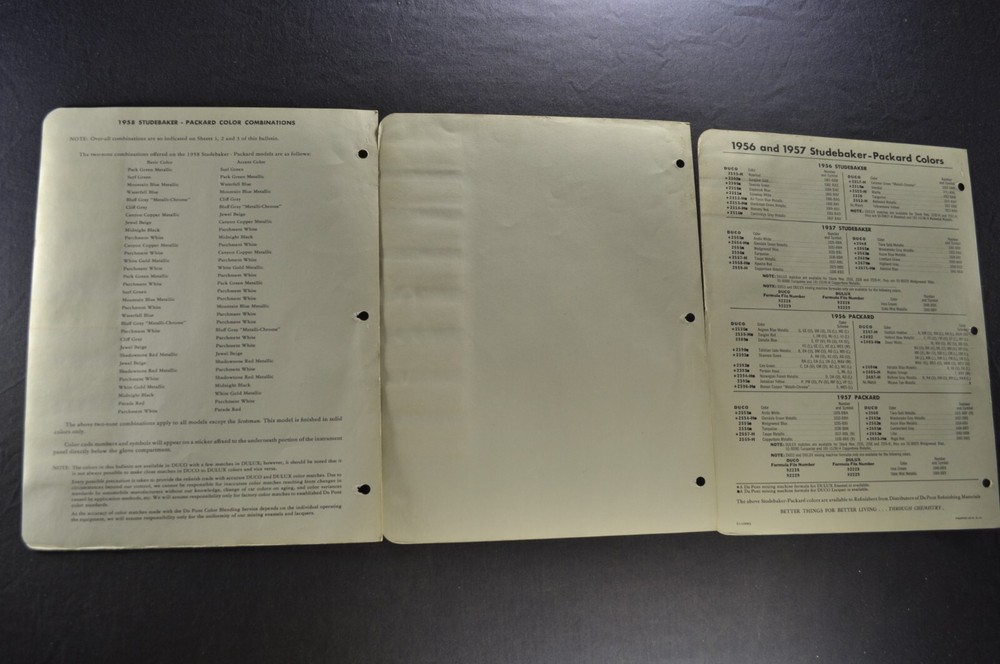 1958 Studebaker Packard Paint Chips Sheets Hawk President Commander Truck 58