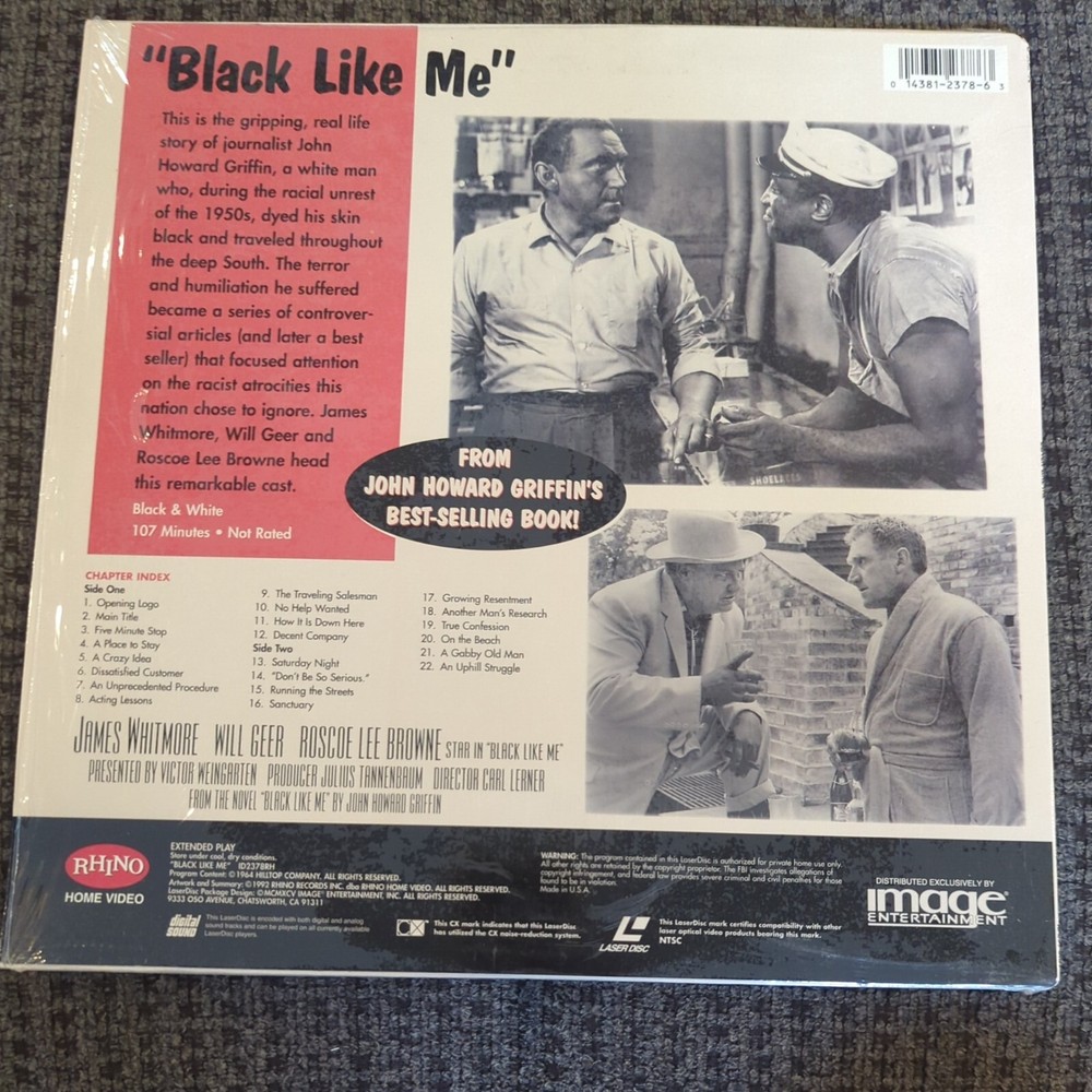 BLACK LIKE ME (1964) LASERDISC . In shrink
