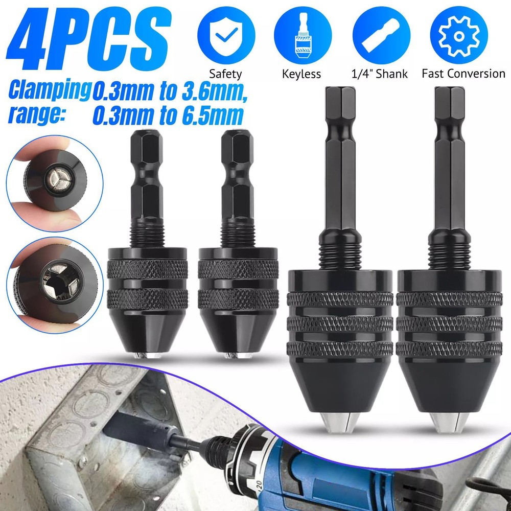 4Pcs 1/4-inch hex shank Versatile Conversion Drill chuck suitable for drills