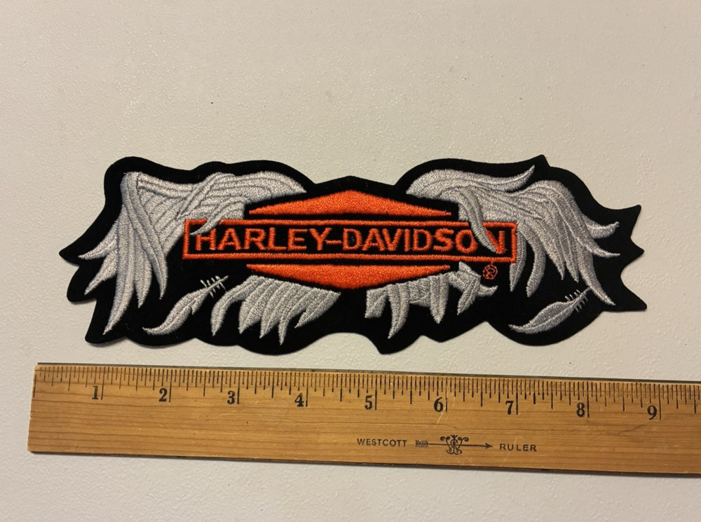 Large 8 3/4" Harley Davidson Broken Wings Patch Jacket Eagle Black Orange OLP