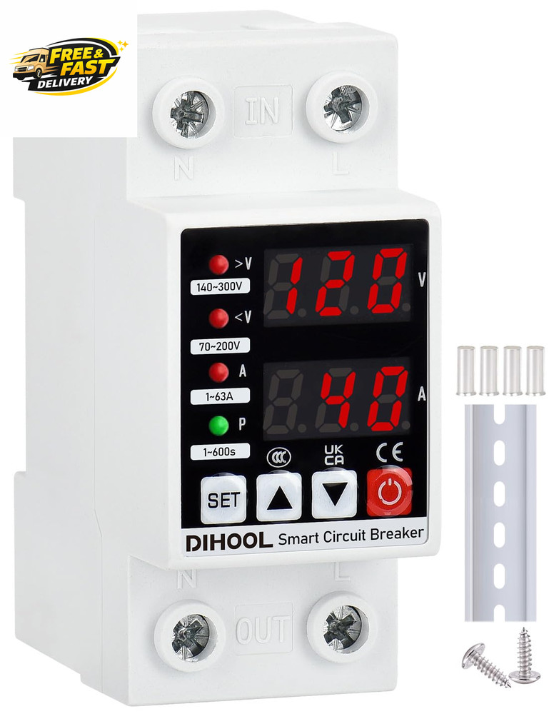 Adjustable Voltage Protector 110V 220V, Low/High Voltage Cutoff and Overcurrent