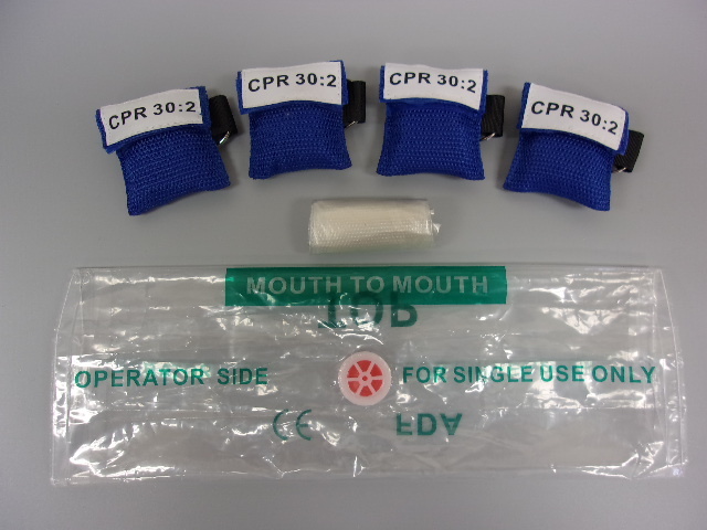 50 Blue CPR Mask Keychain Face Shield with GLOVES imprinted CPR 30:2