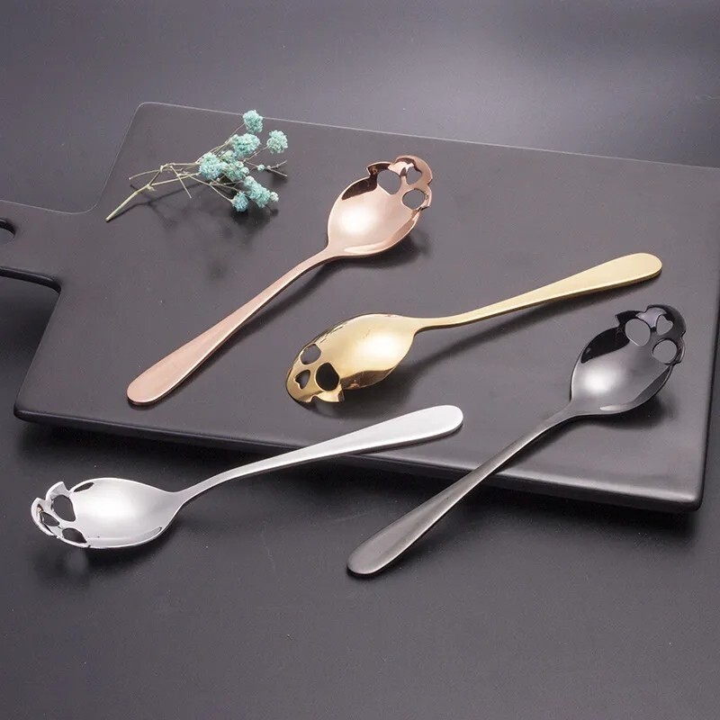 Skull Head Coffee Spoon Original Silverware Kitchen Utensil Lot 4Pcs