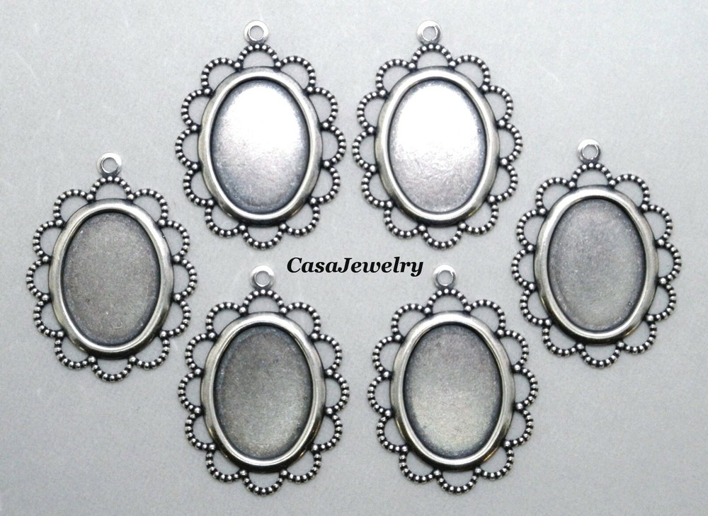 #3052 ANTIQUED STERLING SILVER PLATED FLAT BORDERED 18x13 BEZEL W/RING - 6 Pcs