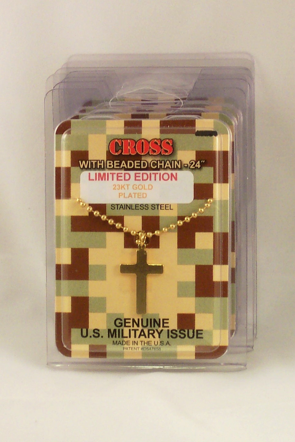 Genuine GI JEWELRY 23 Karat, US Military Pendant CROSS NECKLACE