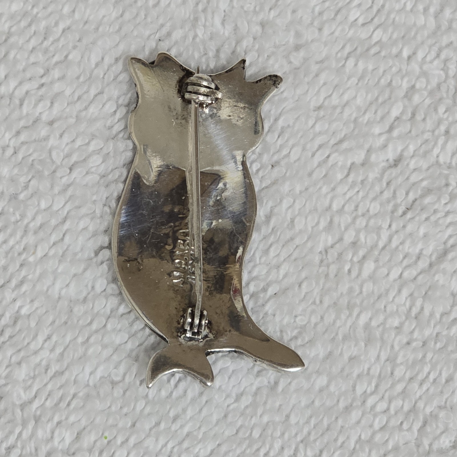 Vintage Brooch Pin Alpaca Mexico Abalone Shell Owl .75" x 1.5"