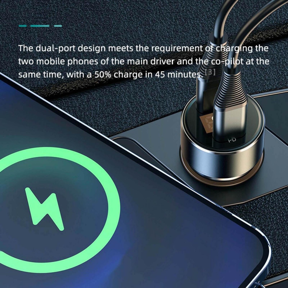 12/24V LED Digital Display USB Type-C PD Car Charger 18W 2.4A Cigarette Lighter