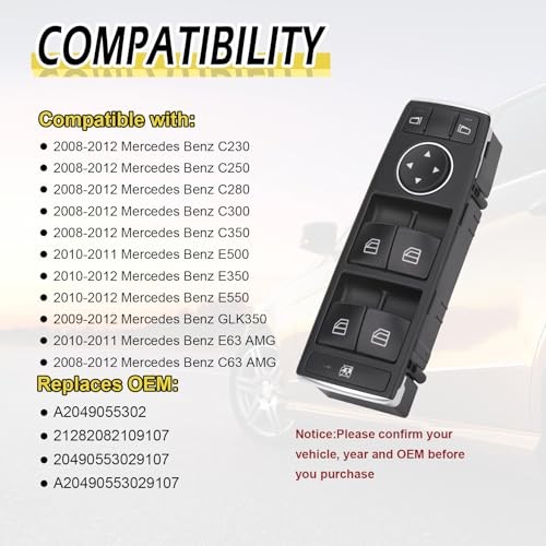 Driver Side Power Window Switch Master Control Button Compatible with Mercedes