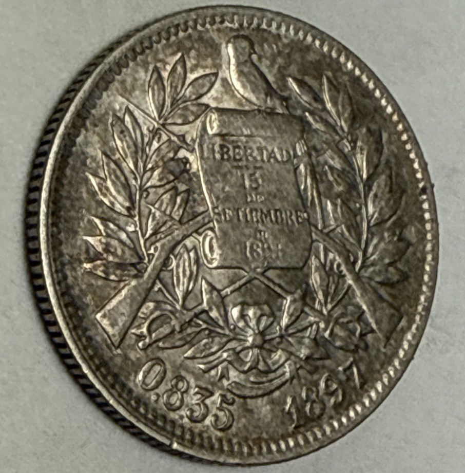 Guatemala 1897 2 Reales .835 Silver