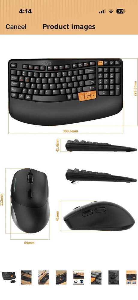 Wireless Keyboard & Mouse Combo 2.4G Ergonomic Spill-Resistant Black