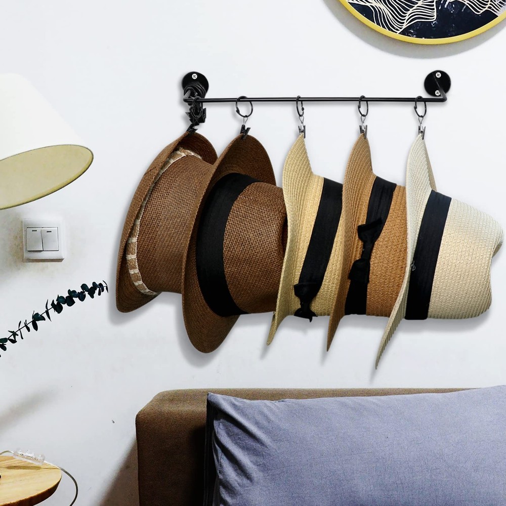 2 Pack Metal Hat Organizer Wall Mounted Hat Rack with 24 Hooks for Baseball Caps