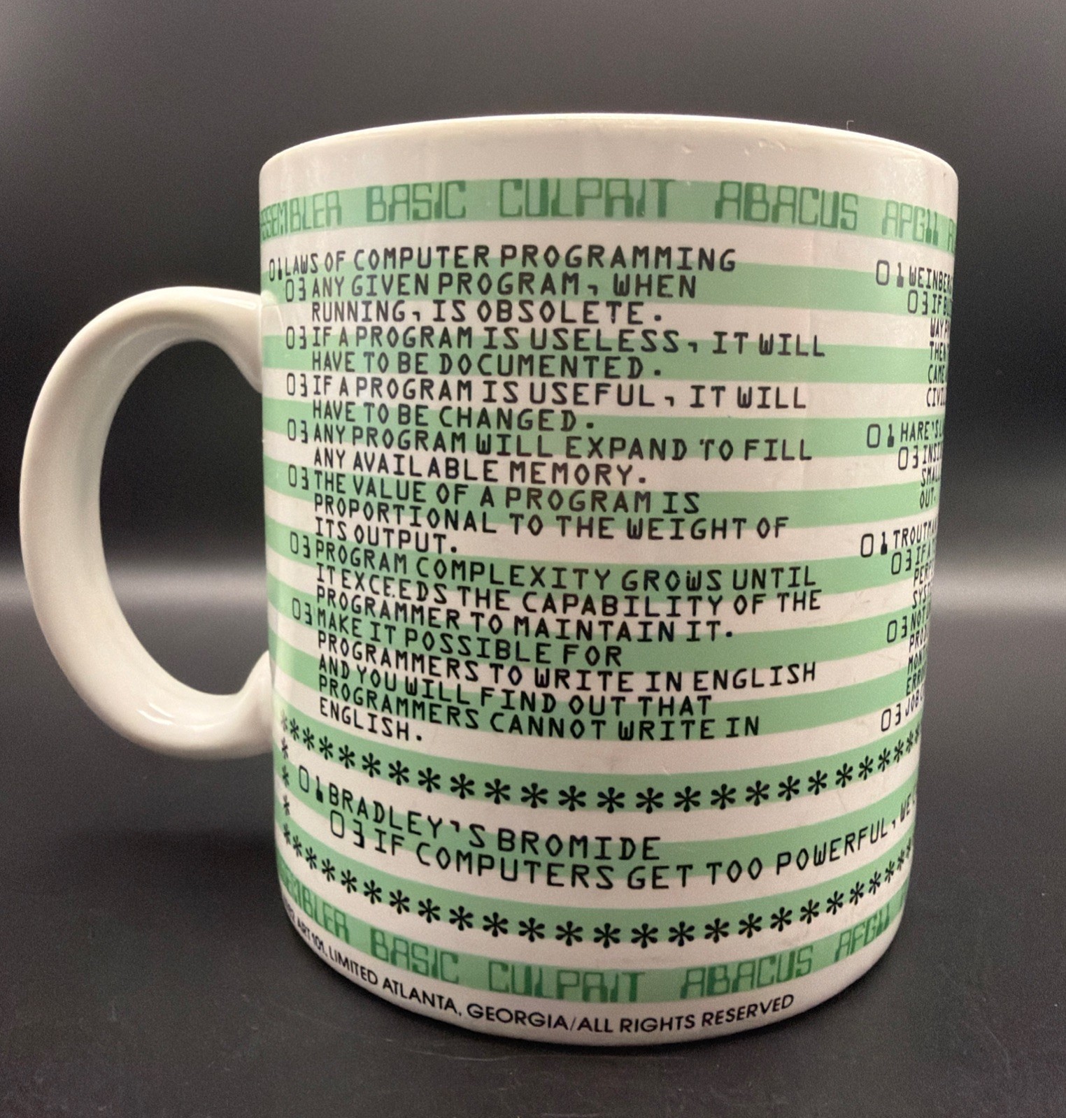 Vtg 80s Kenneth Grooms Laws Of Computer Programming 1982 Mug Printer Paper Funny