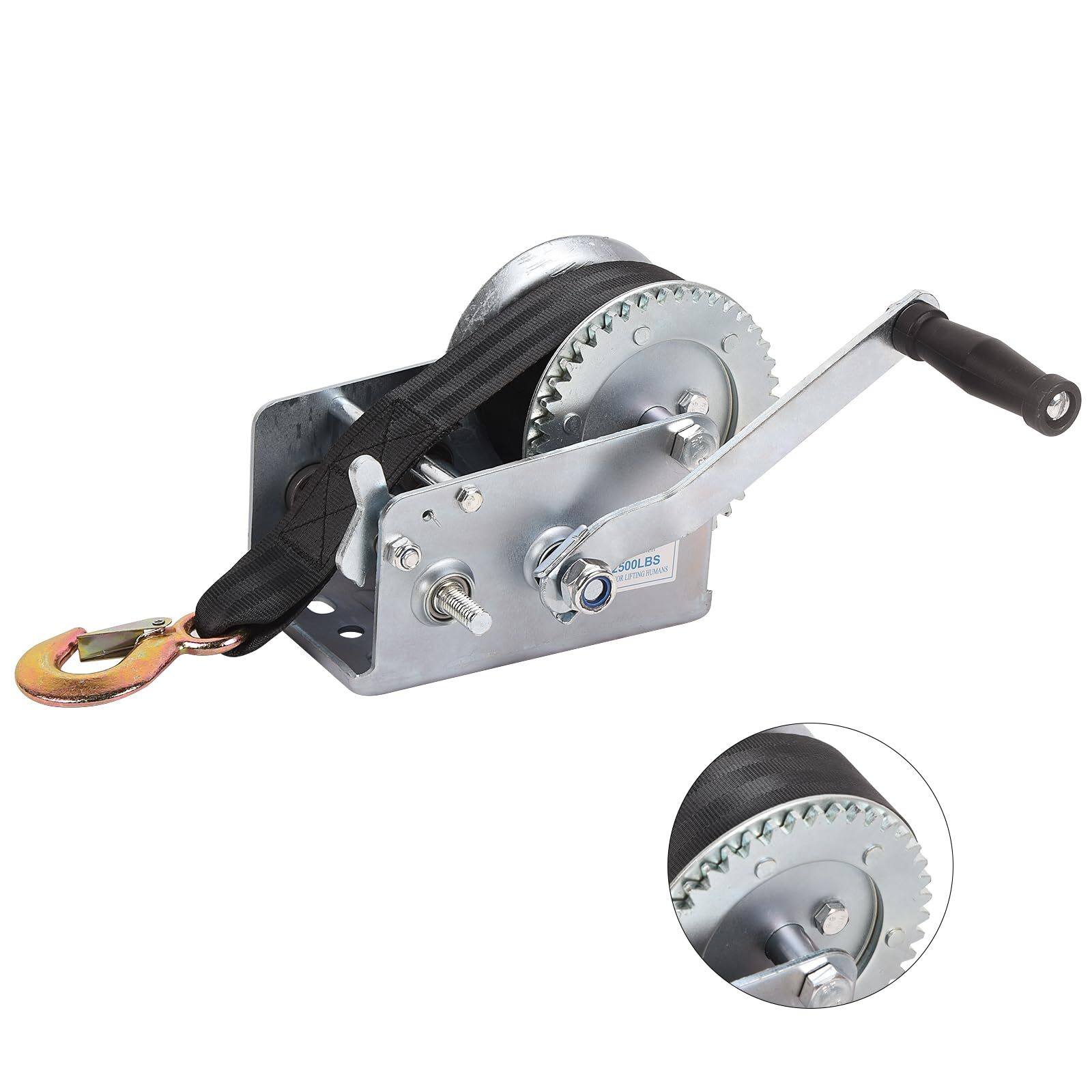 Boat Trailer Winch 2500lbs 2 Gear Polyester Strap Winch ATV Boat Trailer
